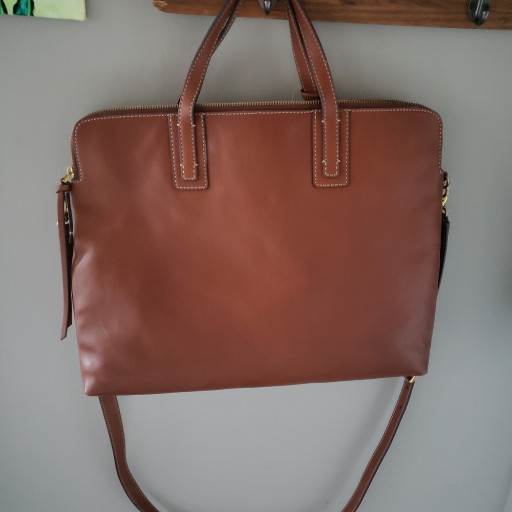 Brown Leather Fossil Emma Laptop Bag